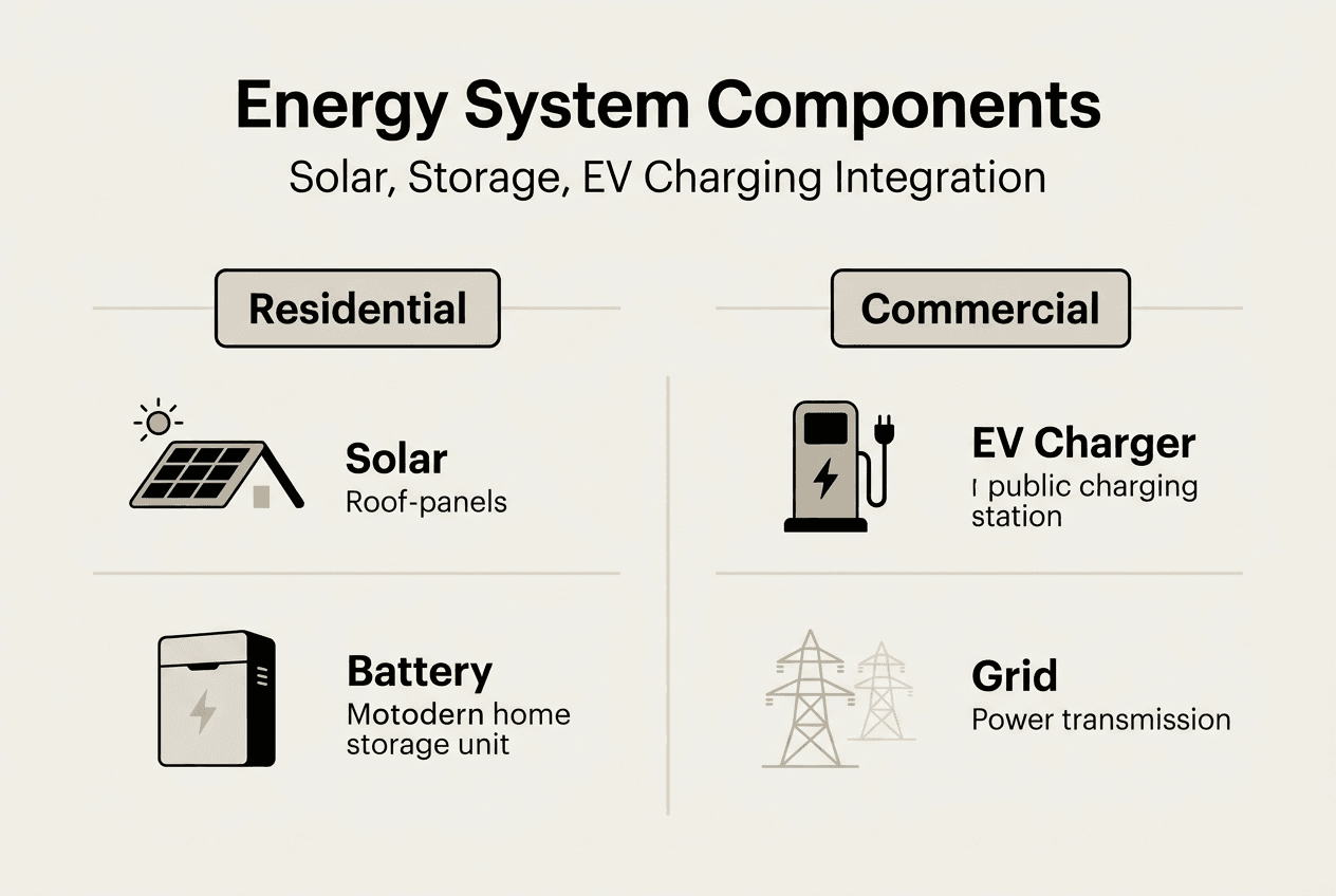Infographic of solar, battery, EV charging integration