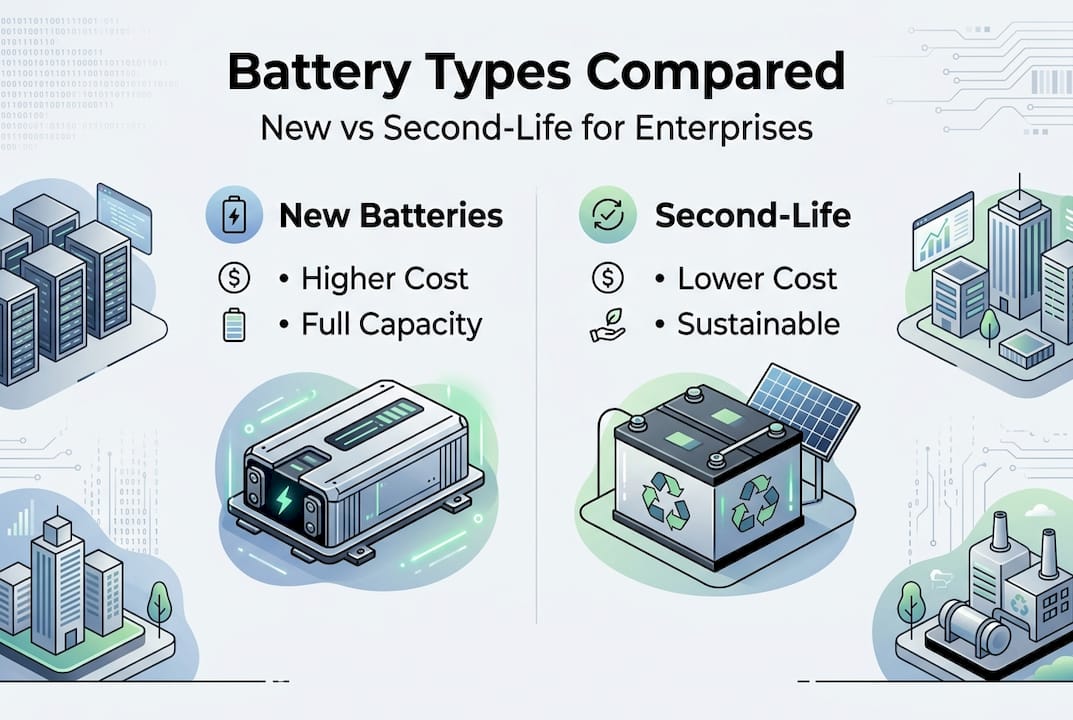 Infographic comparing new and second-life batteries