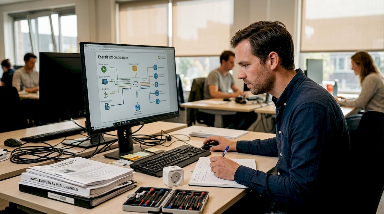 Man beheert het energieverbruik op kantoor met een energiemanagementsysteem.