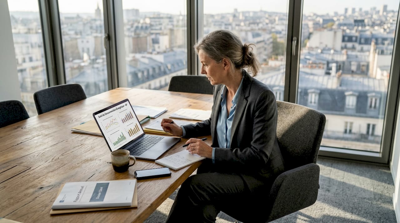 Une femme analyse des graphiques sur la consommation d’énergie depuis son téléphone portable.