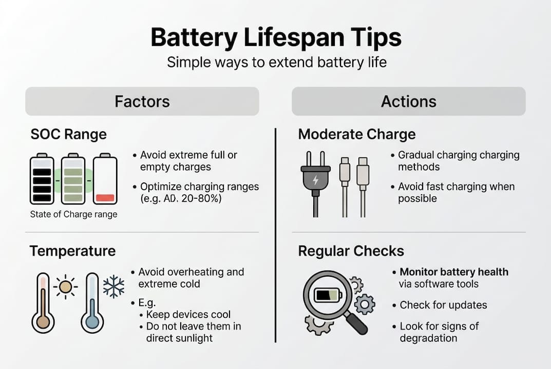 Infographic on battery lifespan improvement tips