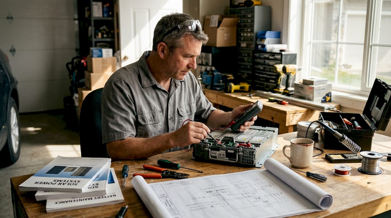 Technician examines battery for lifespan review