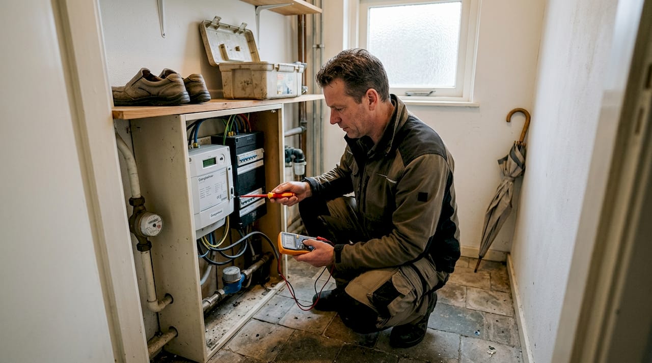 Monteur legt energiemanagementsysteem aan