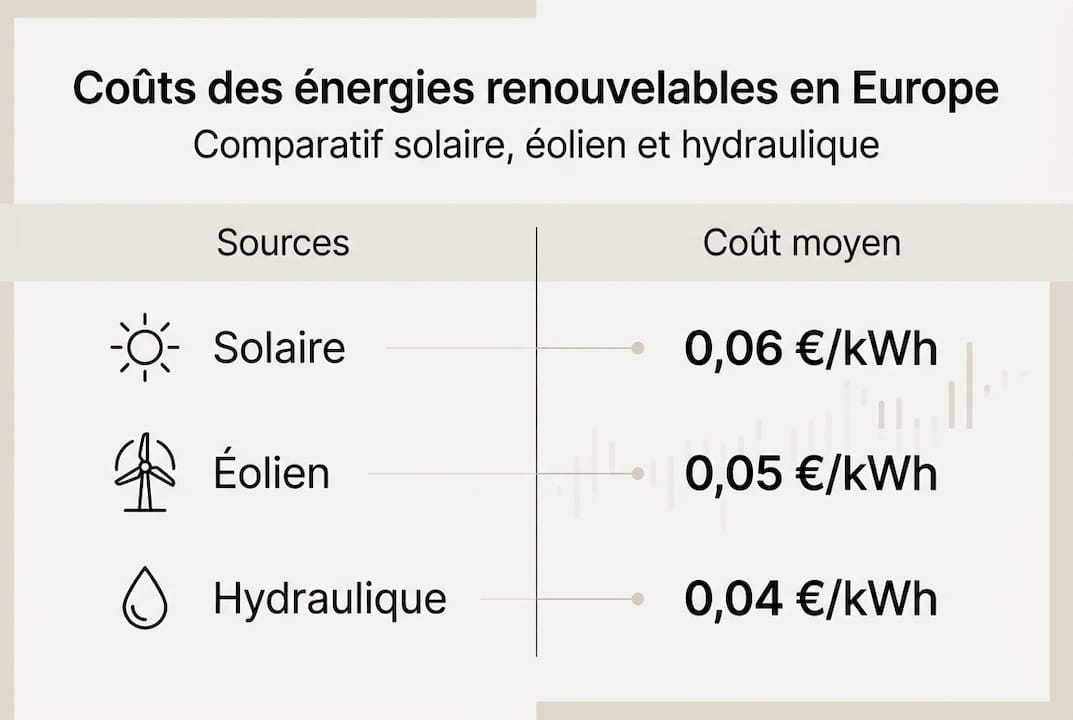 Visuel comparatif des coûts des énergies renouvelables en Europe