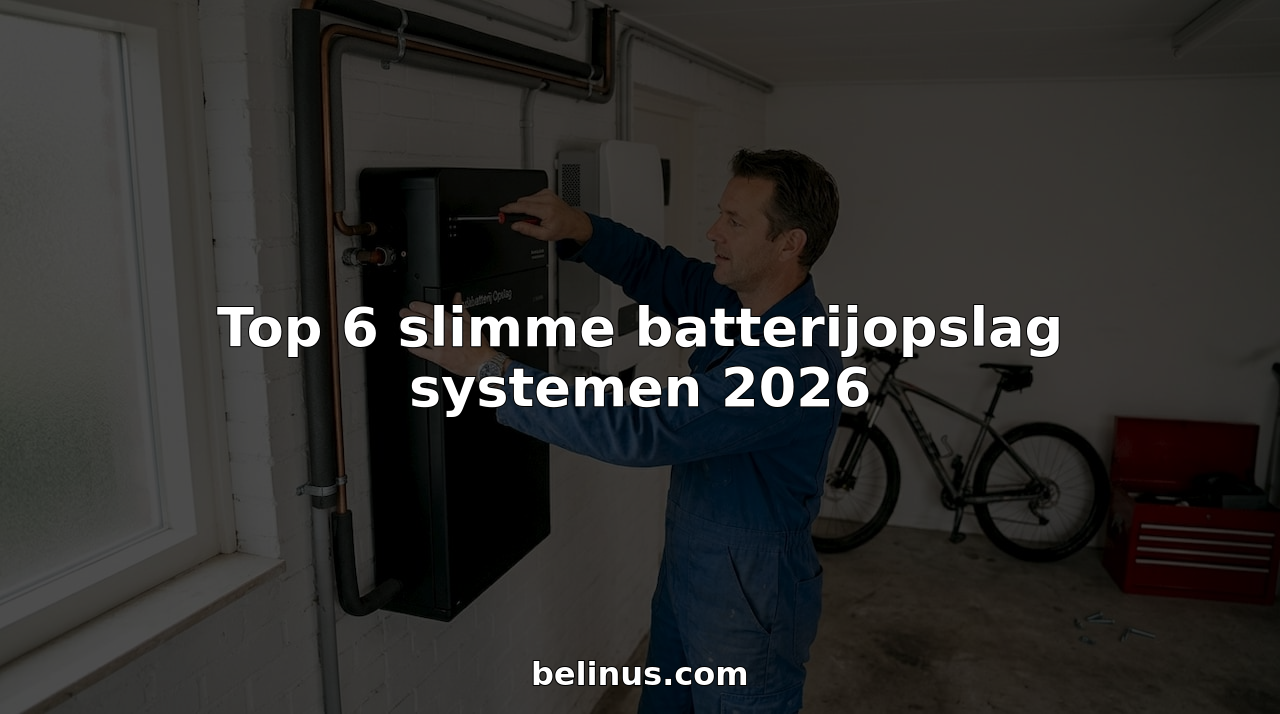 Een monteur plaatst een thuisbatterij in de garage.