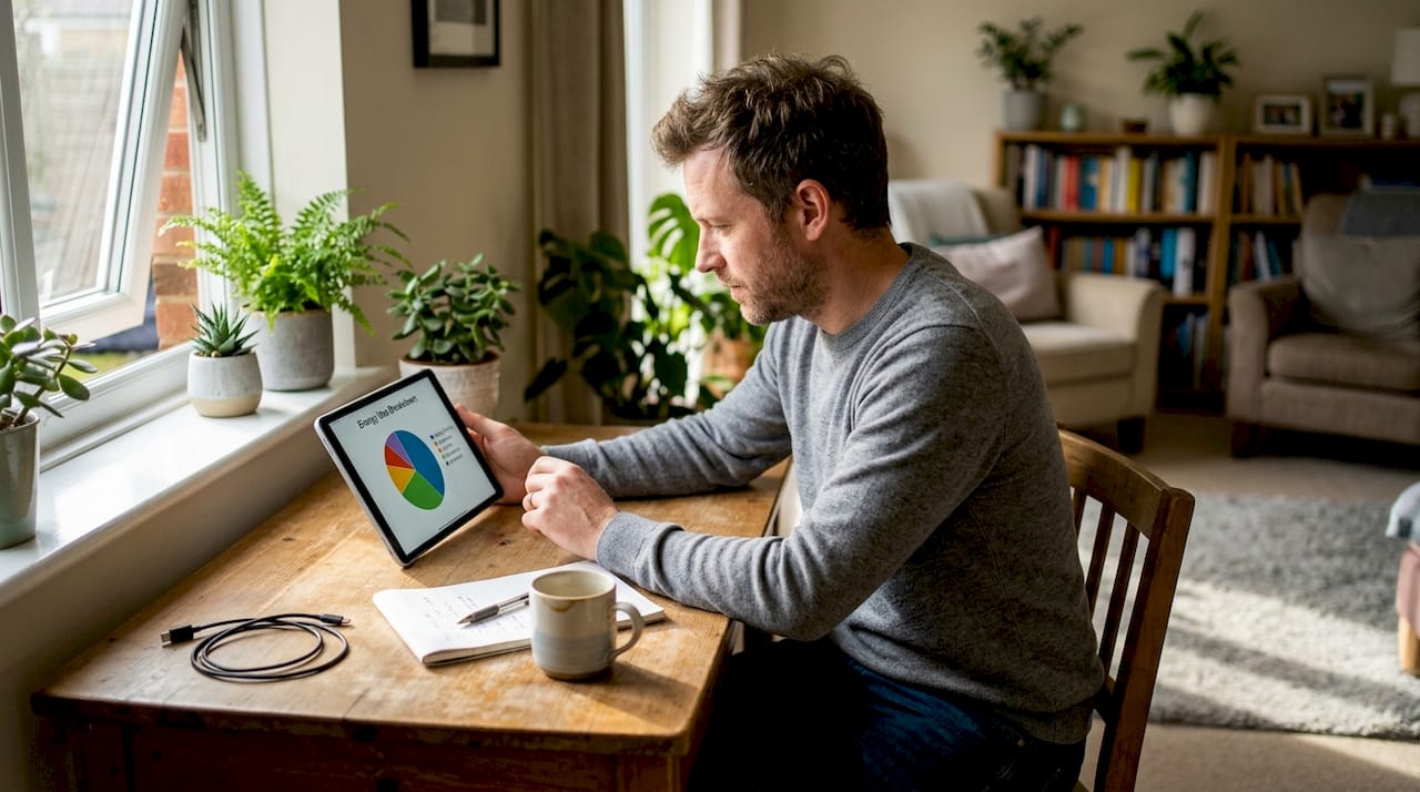 Man checking home energy use dashboard