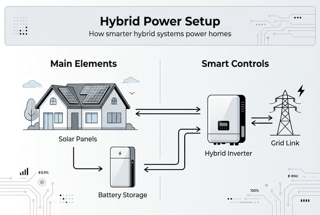 Hybrid energy system components infographic