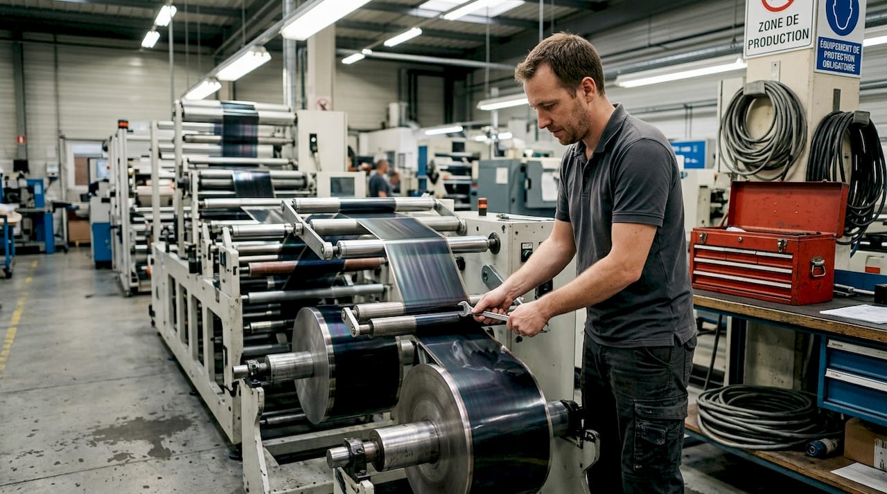 Un technicien supervise la production de graphène sur une ligne de fabrication industrielle.