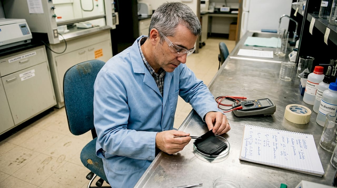 Un chercheur observe attentivement des feuilles de graphène dans son laboratoire.