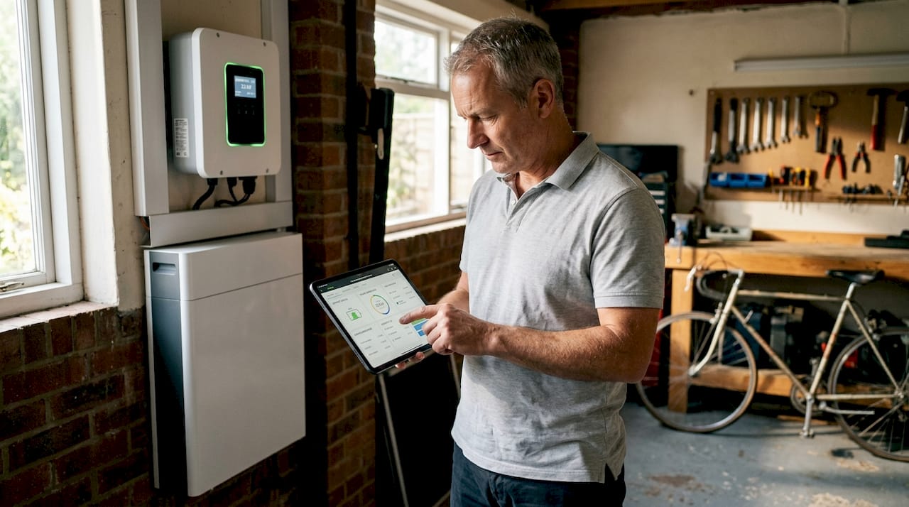 Man reviewing EMS battery storage status