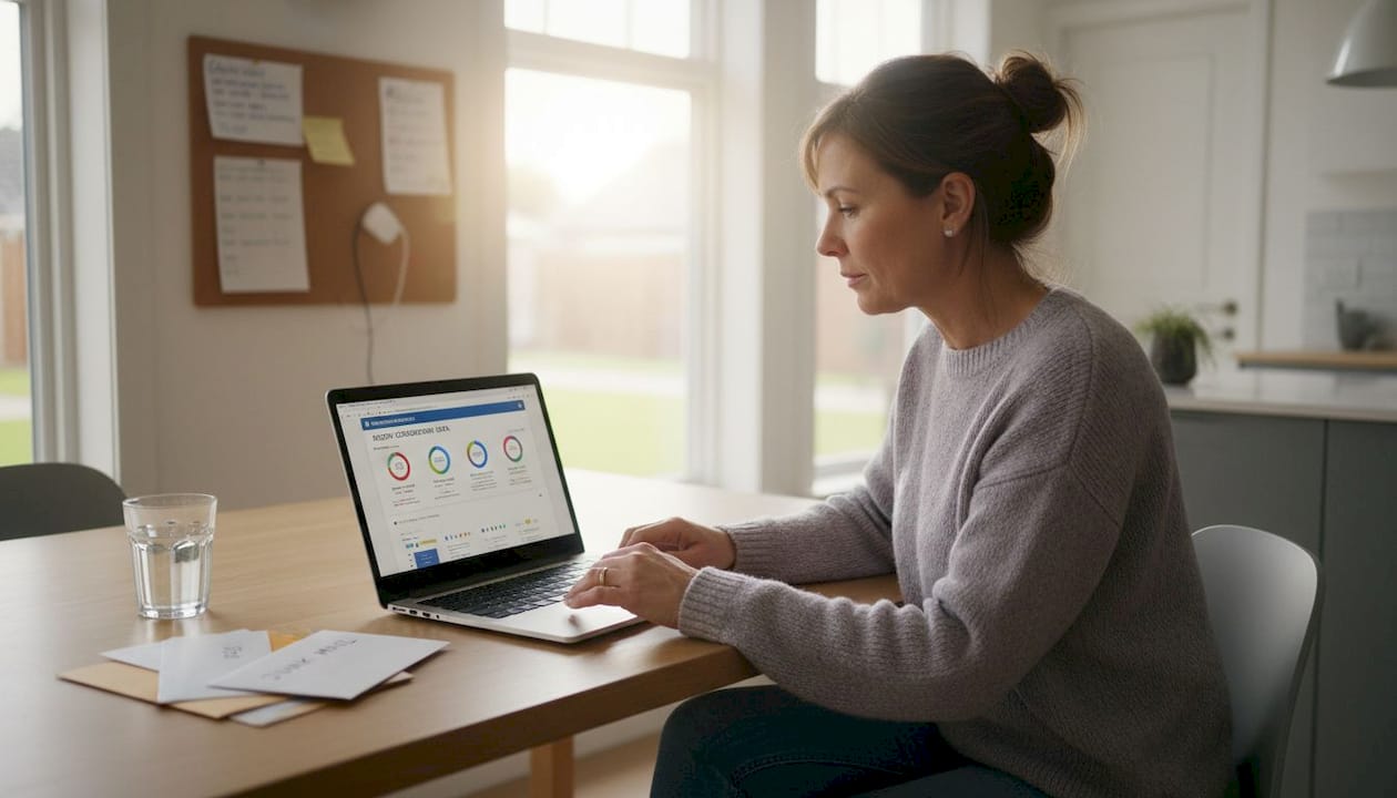 Woman checking real-time home energy dashboard