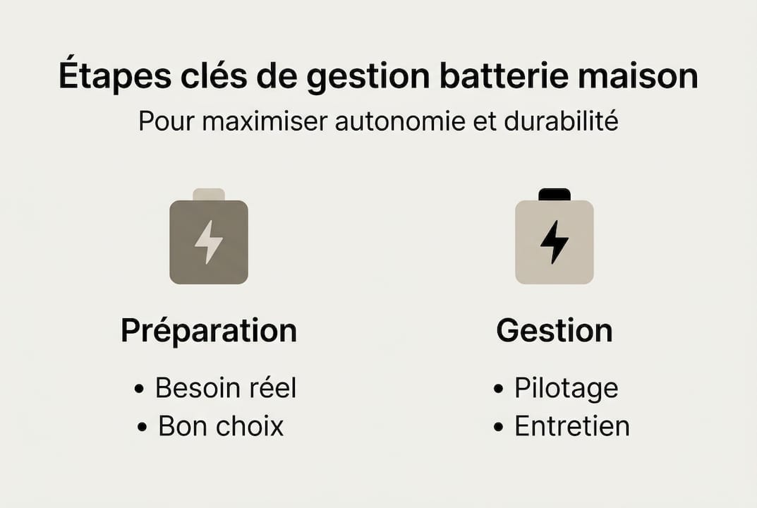Infographie : les différentes étapes pour optimiser la gestion de la batterie domestique