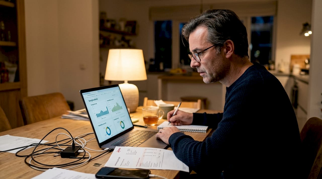 Man bekijkt grafieken van zijn energieverbruik in huis