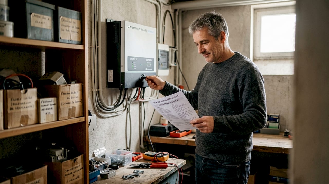 Vérification du convertisseur solaire installé au sous-sol