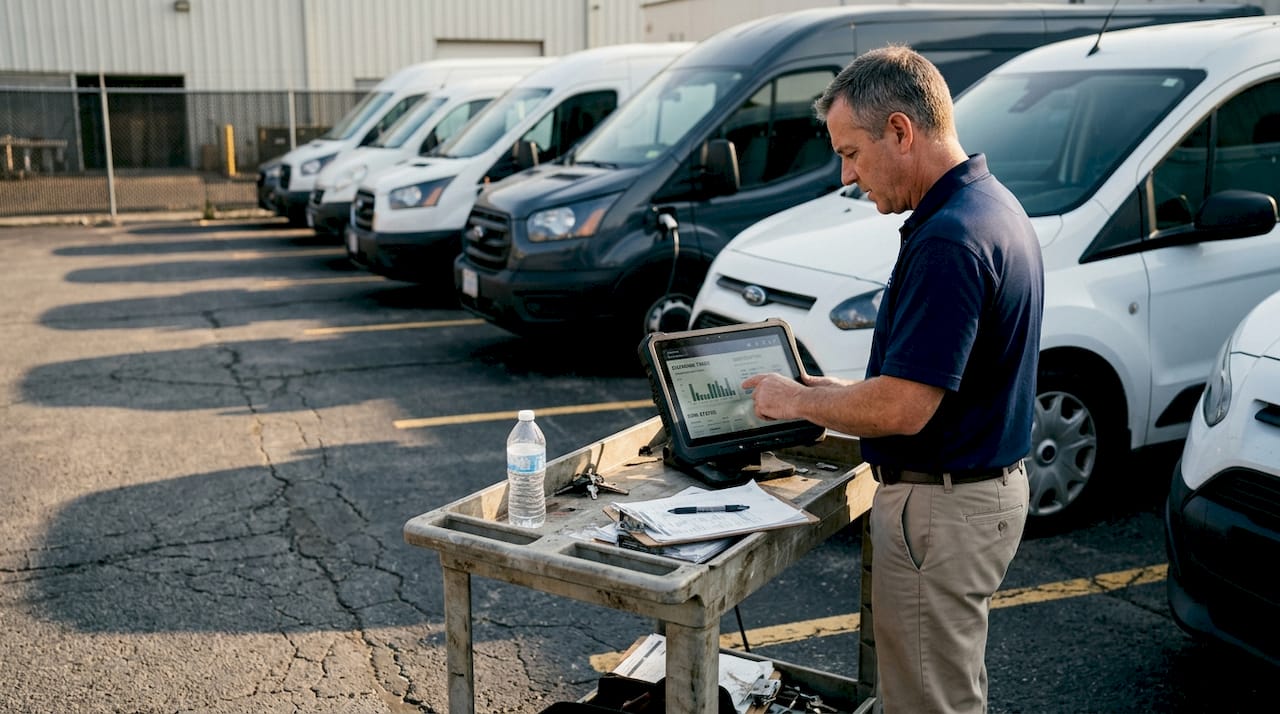 Manager reviews EV charging station dashboard