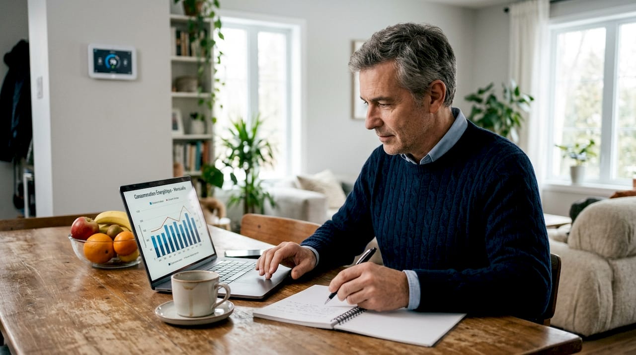 Un homme qui s'occupe de la gestion énergétique de sa maison