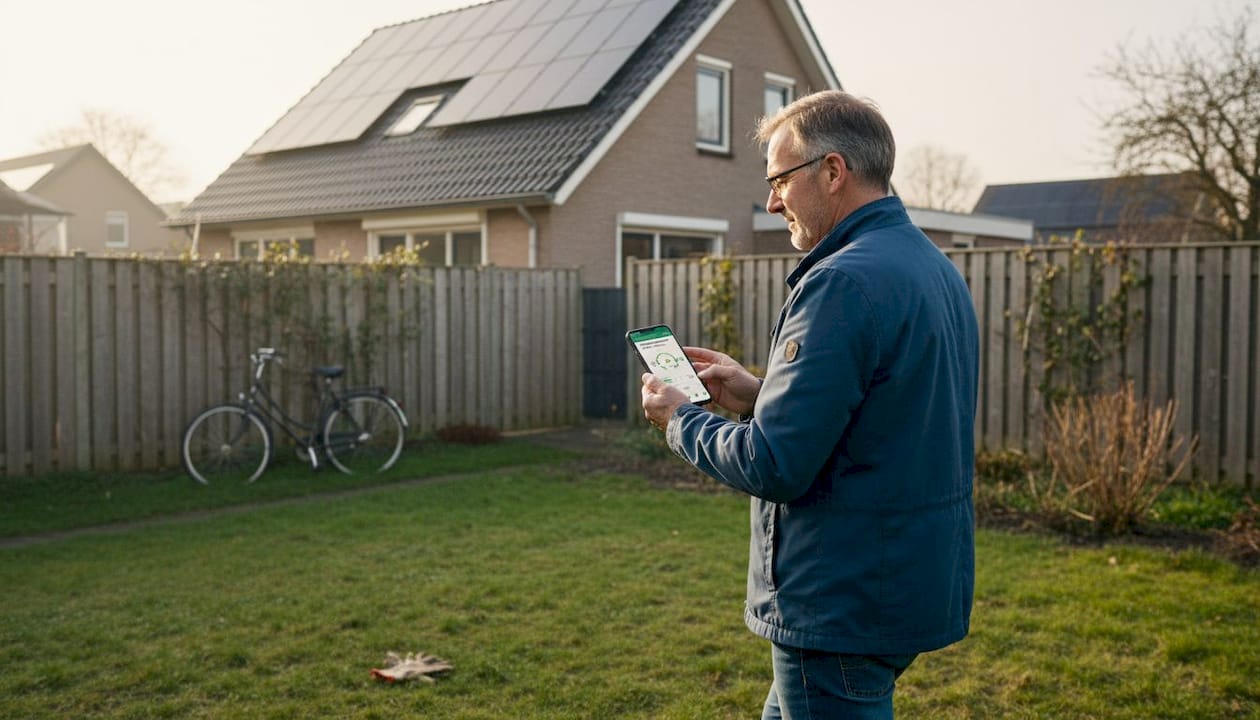 Man houdt zijn energieverbruik in de gaten met behulp van zonnepanelen