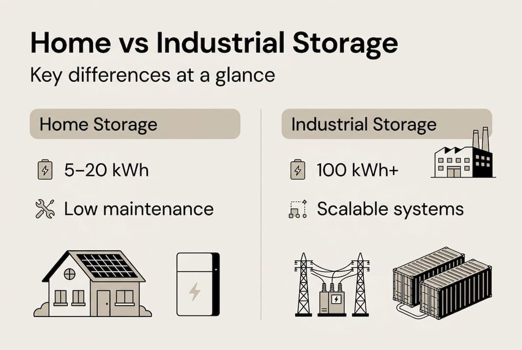 Infographic comparing home and industrial storage features