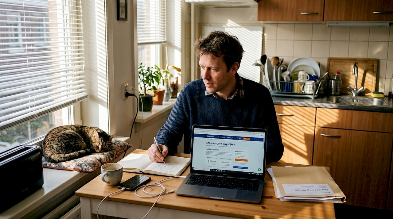Man vergelijkt energietarieven aan de keukentafel