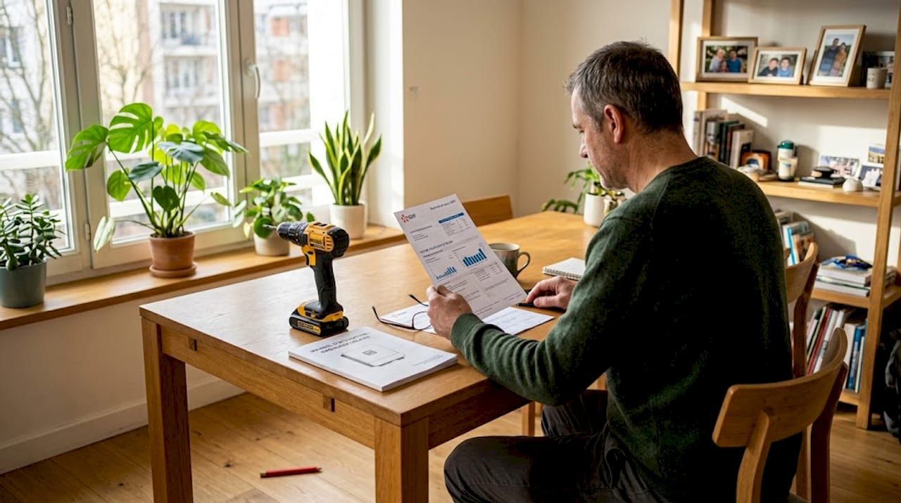 Un homme consulte sa facture d'électricité à la lumière du jour.
