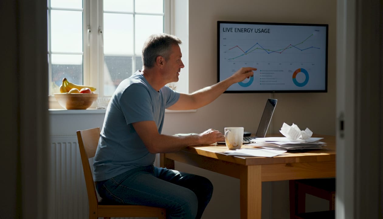 Man uses real-time energy dashboard at home