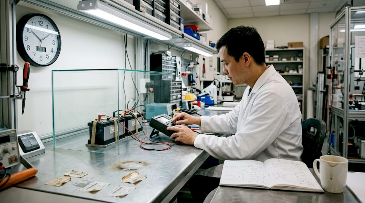 Technician running LFP battery safety test