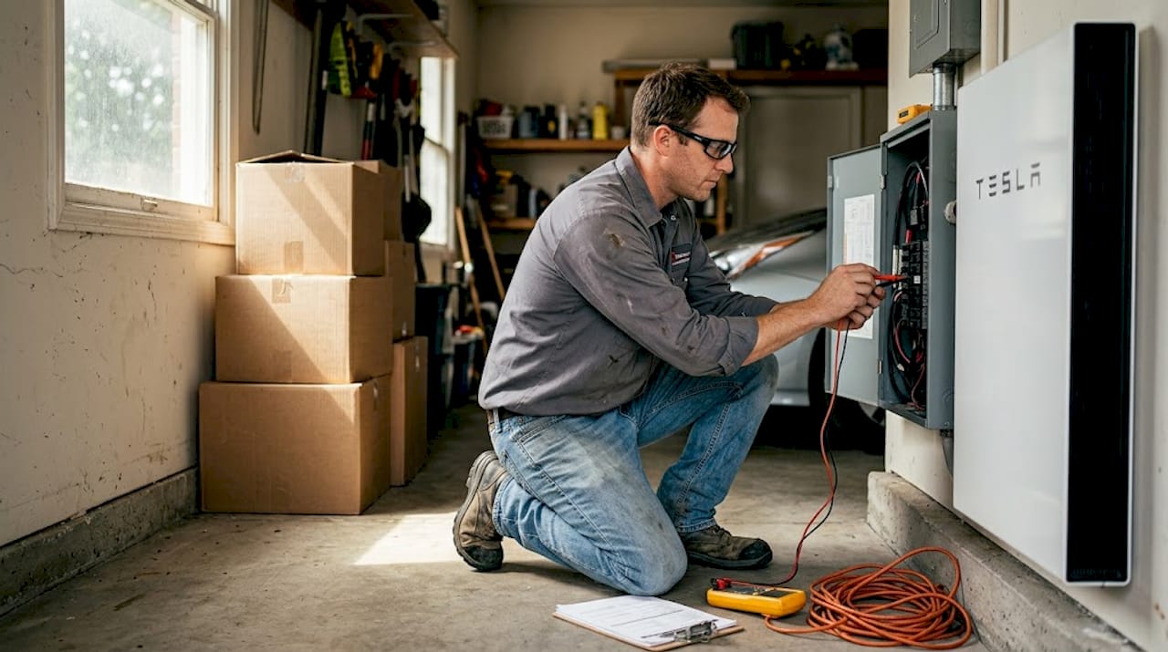Technician installing home battery supercapacitor