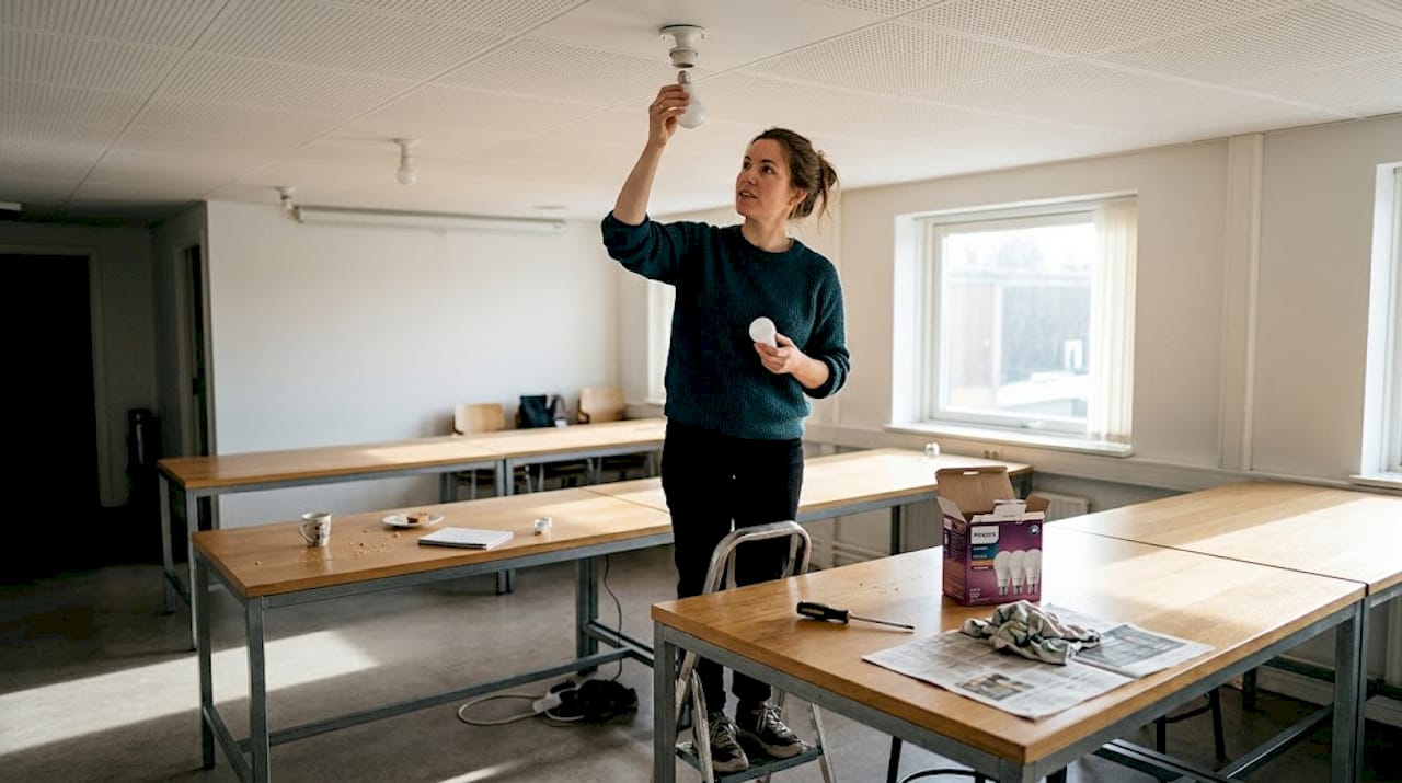 Vrouw kiest voor LED-lampen om energie te besparen