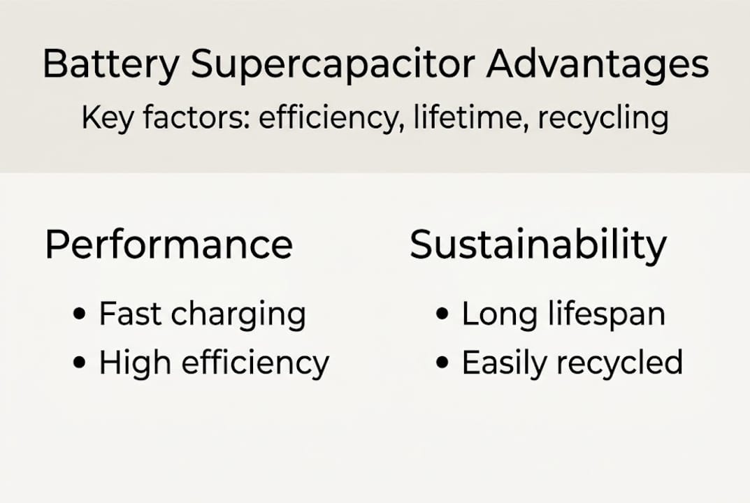 Infographic outlining battery supercapacitor top benefits