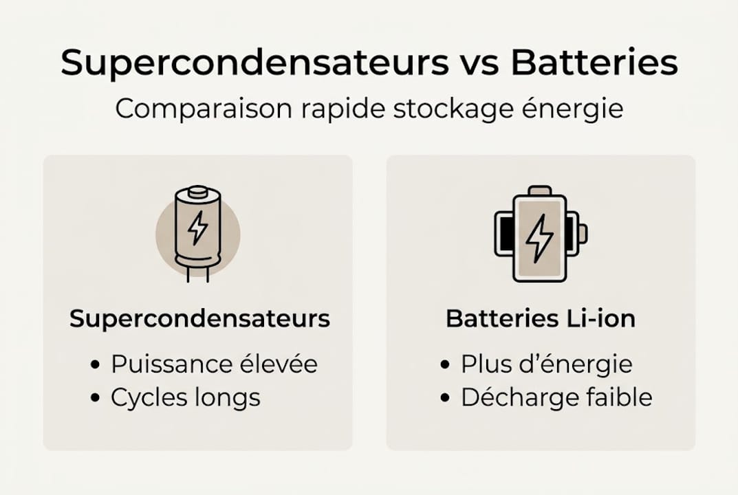 Infographie : les différences entre supercondensateurs et batteries
