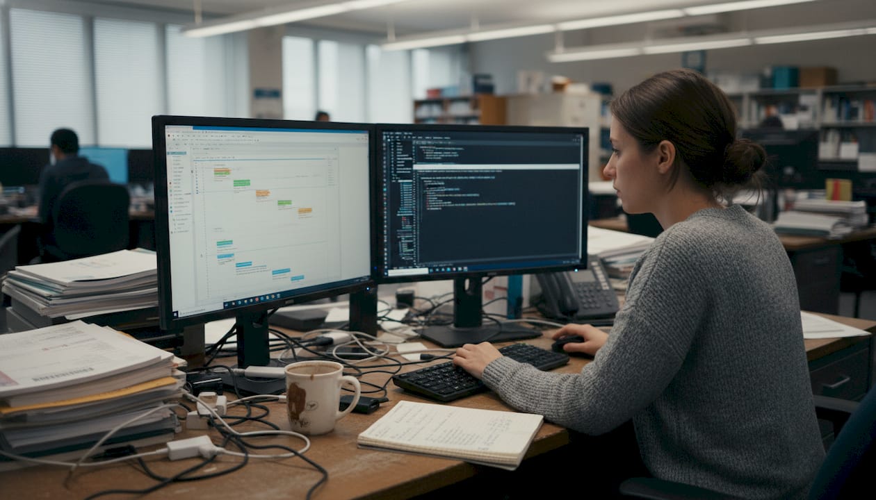 Woman adjusts smart EMS at home