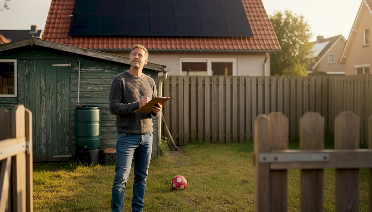 Benelux homeowner inspects solar panels