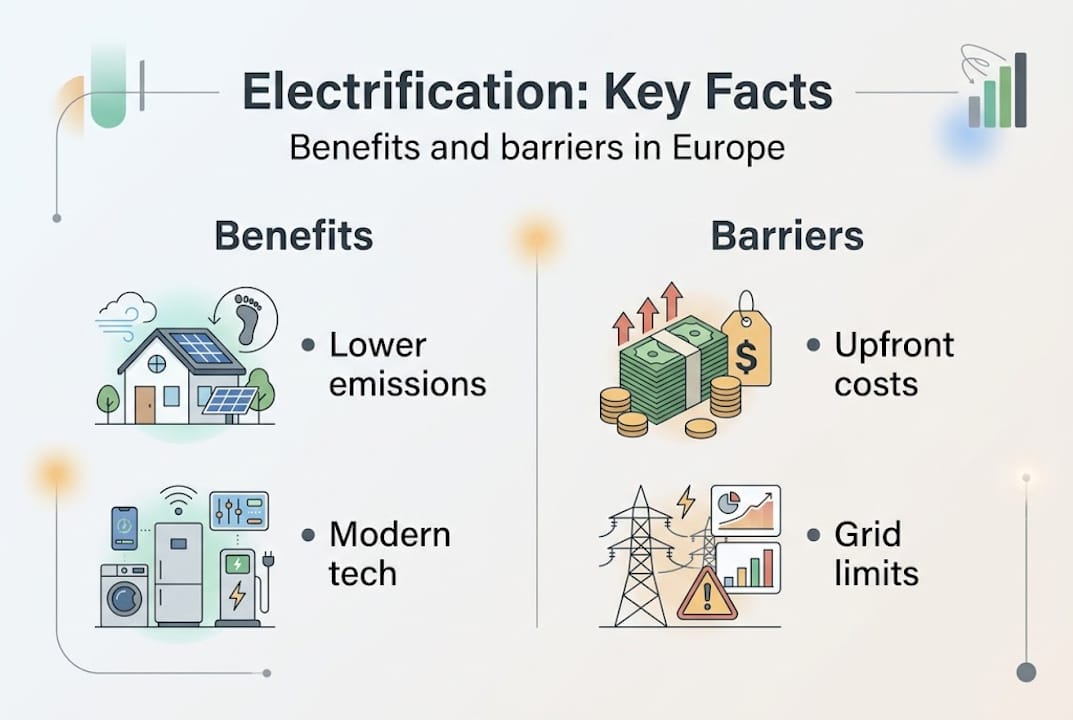 Infographic showing electrification benefits and barriers