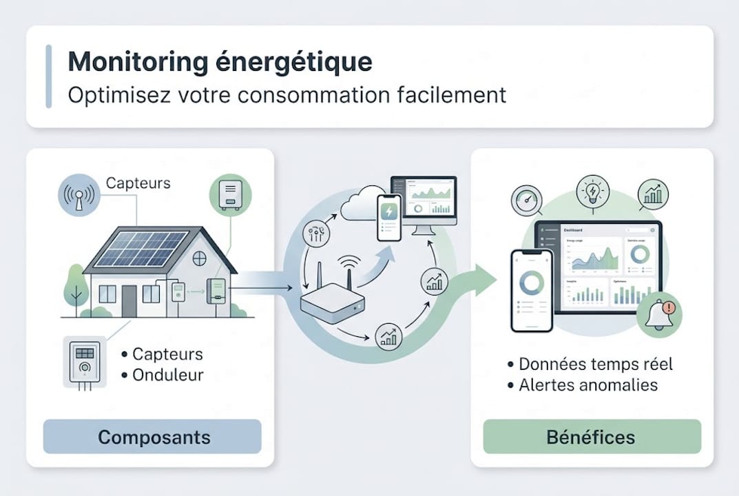 Schéma illustrant le suivi énergétique : principaux équipements et avantages