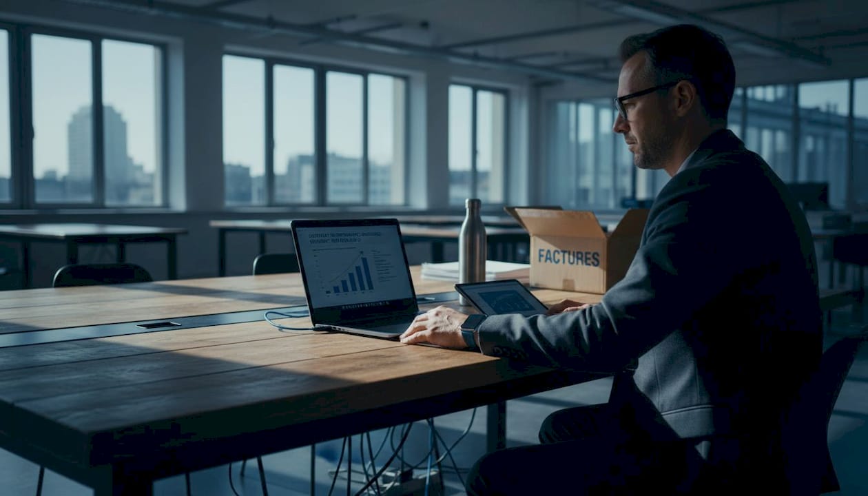 Un consultant passe en revue les rapports d’audit énergétique à son bureau.