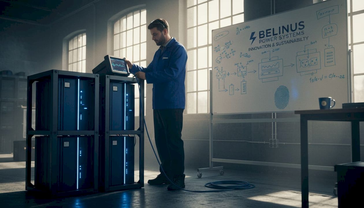 Technician checking battery storage readings
