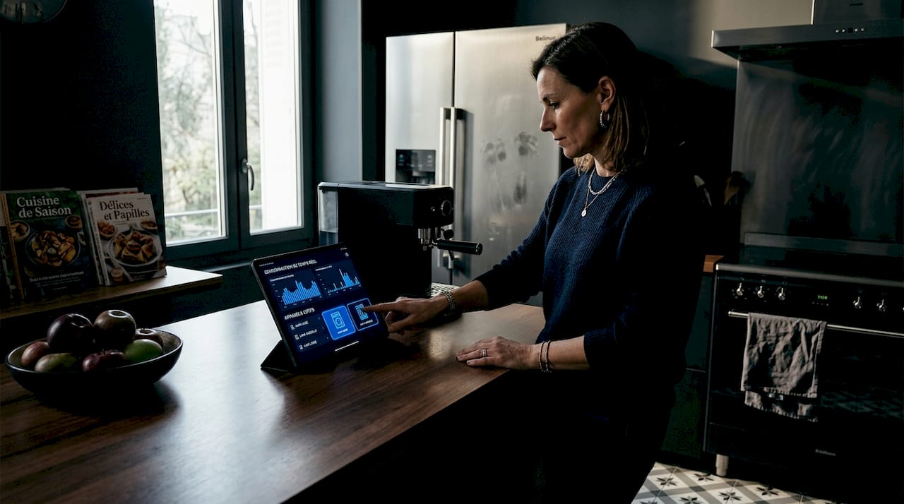 Une femme surveille sa consommation d’énergie en temps réel.