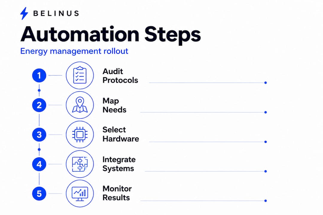 Infographic showing energy automation steps flow