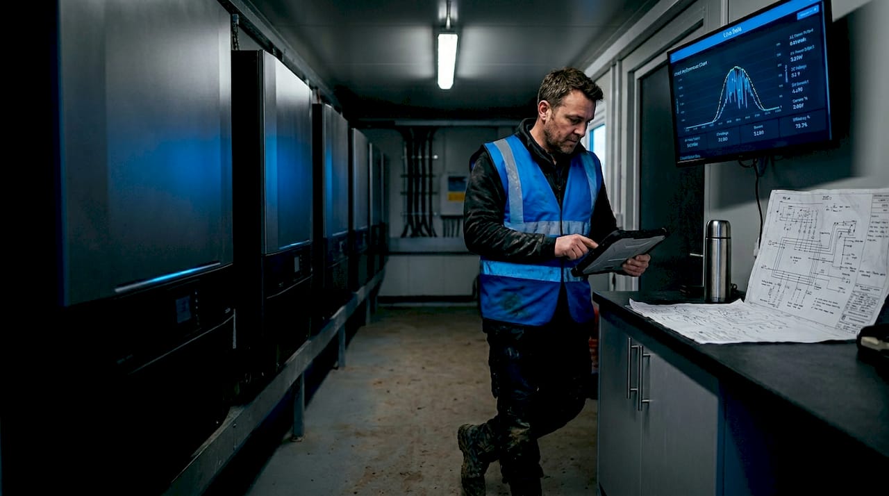 Engineer monitors real-time solar asset performance