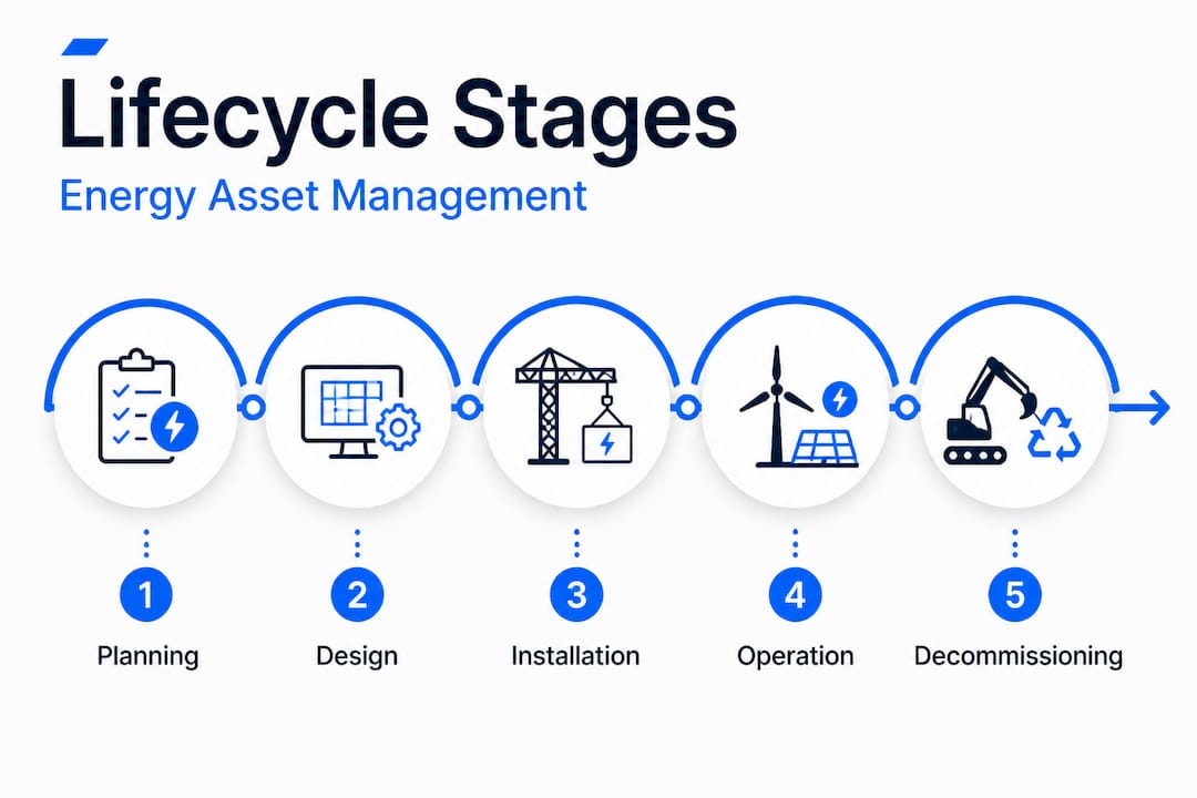 Infographic illustrating energy asset lifecycle stages