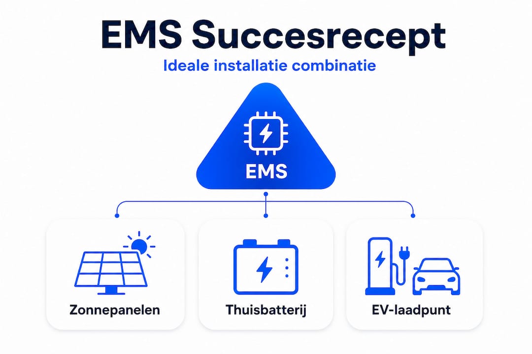 Schematische weergave met het EMS centraal, omringd door de verschillende installaties