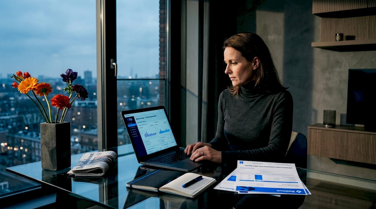 Een woningeigenaar checkt zijn energieverbruik op de laptop.