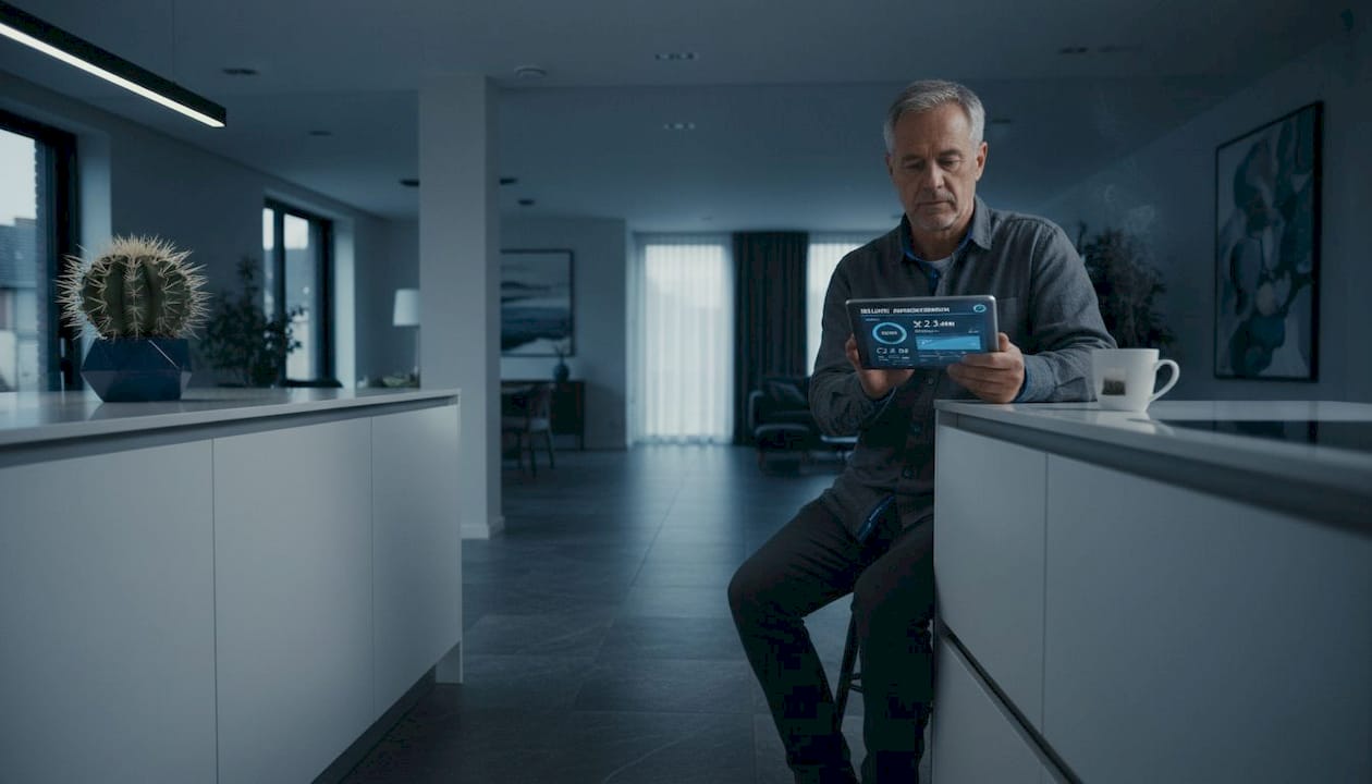 Woningbezitter houdt het energieverbruik in de woonkamer in de gaten