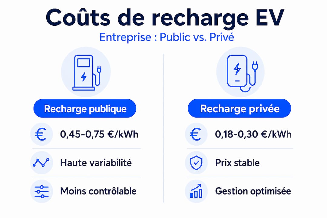 Infographie : comparatif entre solutions publiques et privées pour la recharge des véhicules électriques