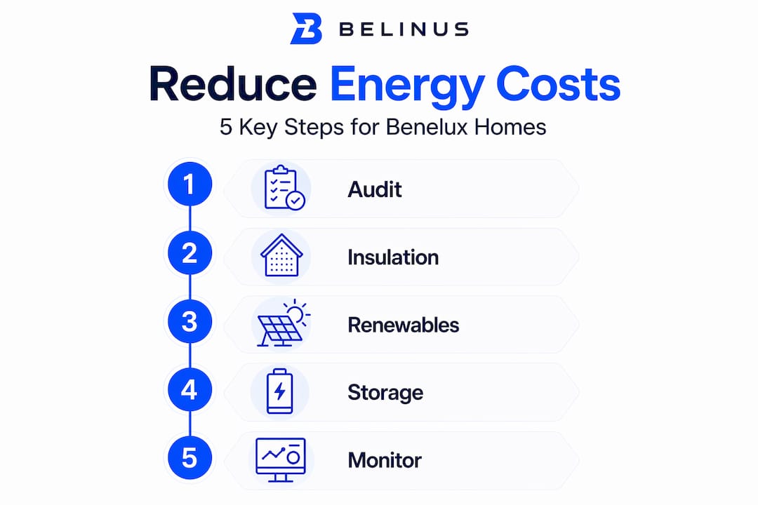 Infographic with five steps to reduce home energy costs