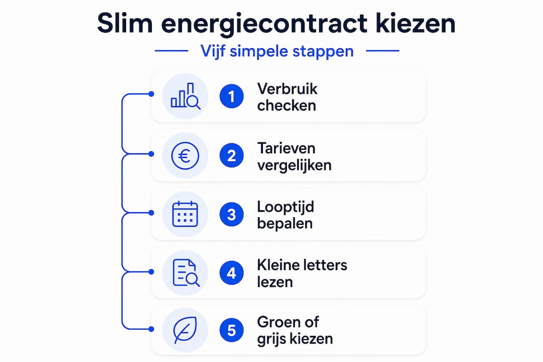 Infographic: in vijf stappen naar het juiste energiecontract