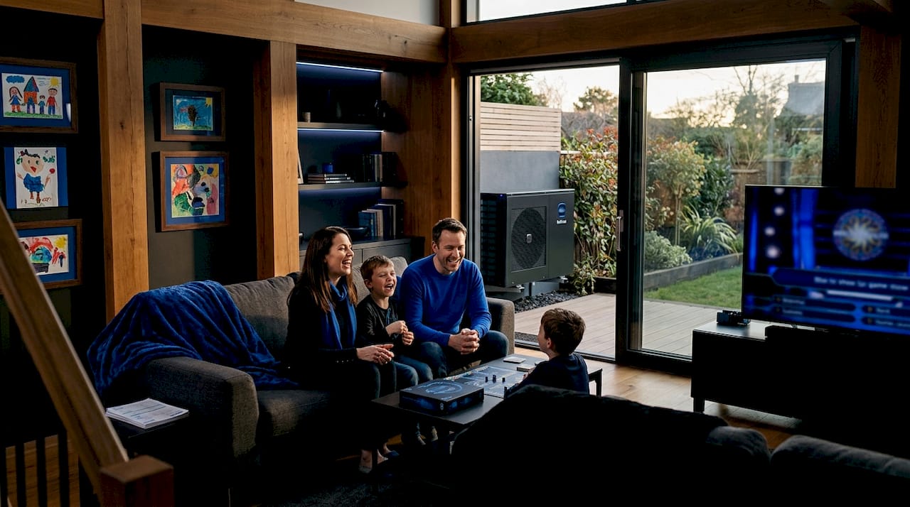 European family enjoys heat pump comfort