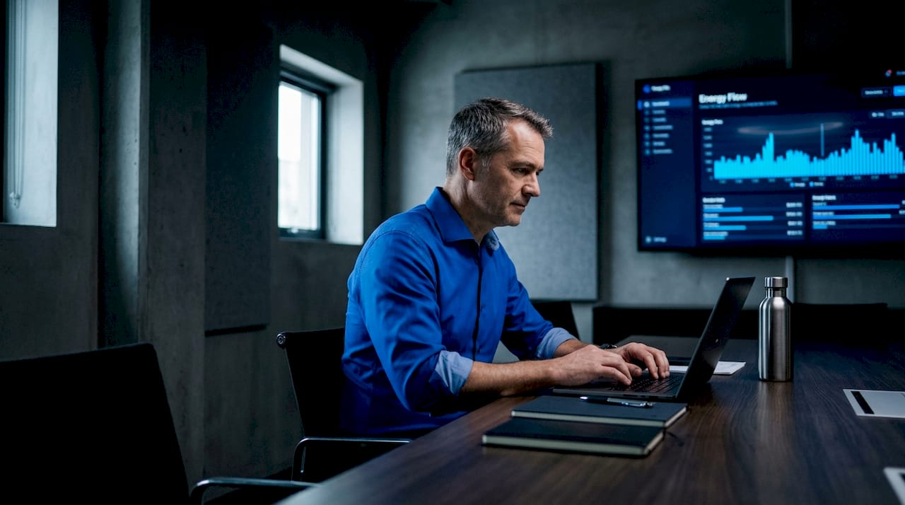 Engineer reviewing home energy dashboard