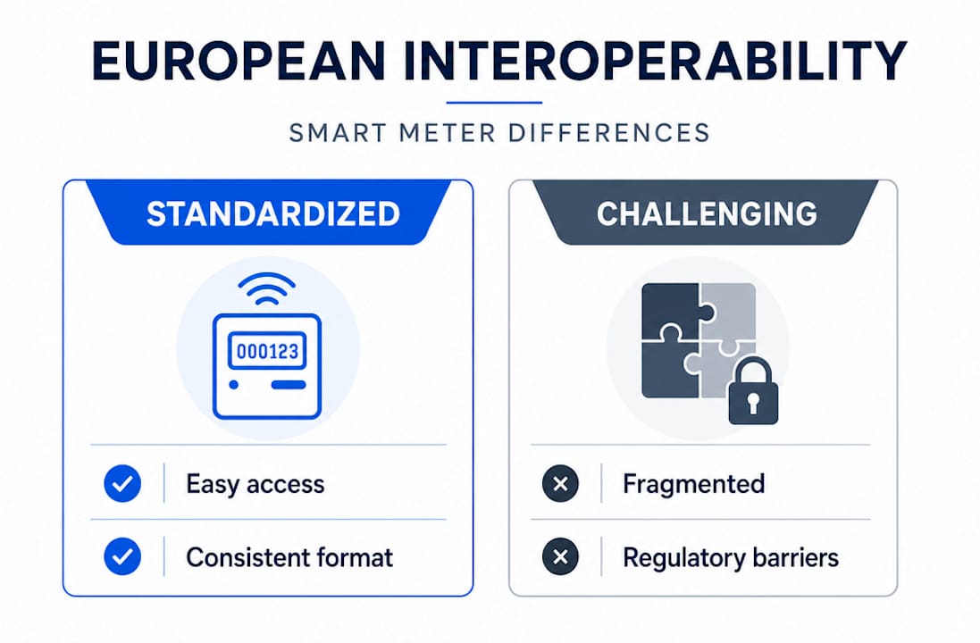 Infographic comparing meter interoperability across Europe