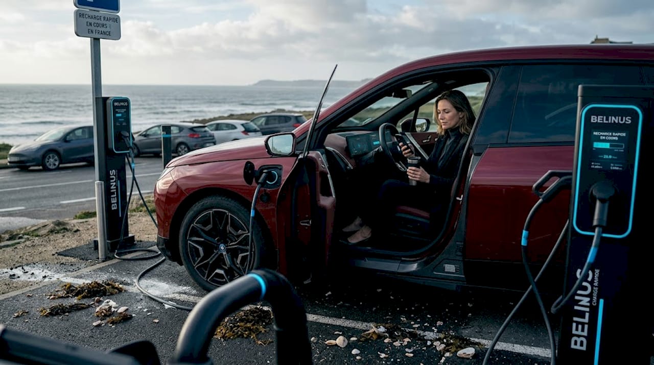 Borne de recharge rapide pour voitures électriques sur l'autoroute